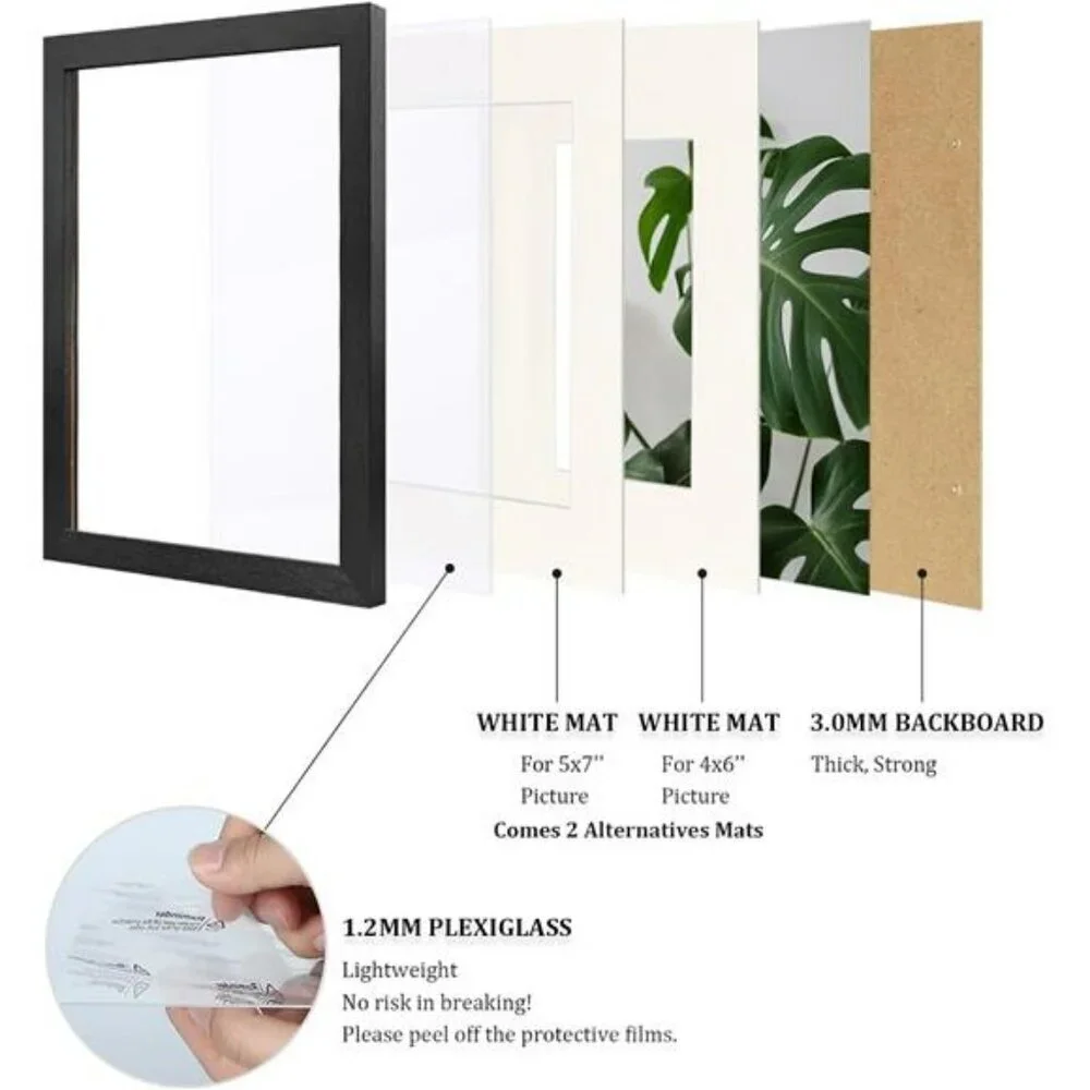 Egofine 8x10 Black Wood Picture Frames Set Tabletop Wall Mount Photo Display